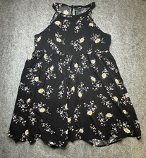 Torrid Size 2 Floral High Neck Sleeveless Dress Black Rayon Keyhole Plus Size