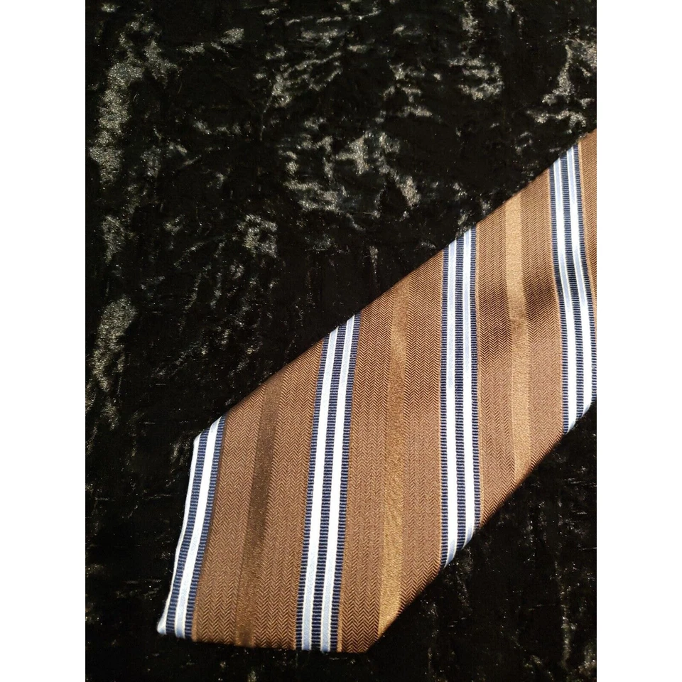Nautica Striped Neck Tie Mens Brown Blue Striped Silk Career Wear - Image 2 of 4