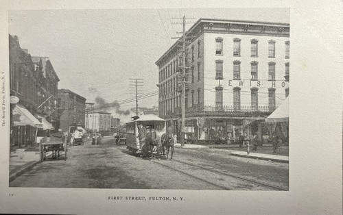 Vintage Postkarte First Street Fulton New York Trolley Straßenwagen NY