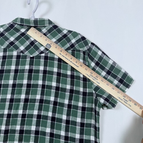 Camisa occidental de manga corta de lino a cuadros verde grande Lucky Brand para hombre perla a presión - Imagen 9 de 10