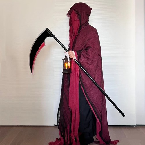 Adult Halloween Grim Reaper Costume Scary Cloak Witch Hooded Cape Cosplay Props - Picture 9 of 16