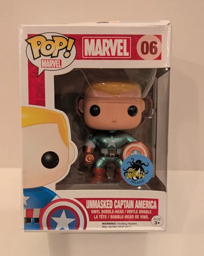 Funko Pop! Marvel Captain America (Unmasked) #06 Metallic ComiKaze (Box Damage)