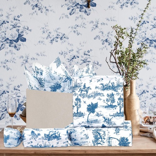 FYSUIMU 100 Stück Französisches Dorf Seidenpapier Vintage Blau Toile  - Bild 7 von 7