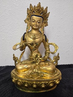 Large Vintage Tibetan Buddhist Statue Brass 7lbs (12" Tall)