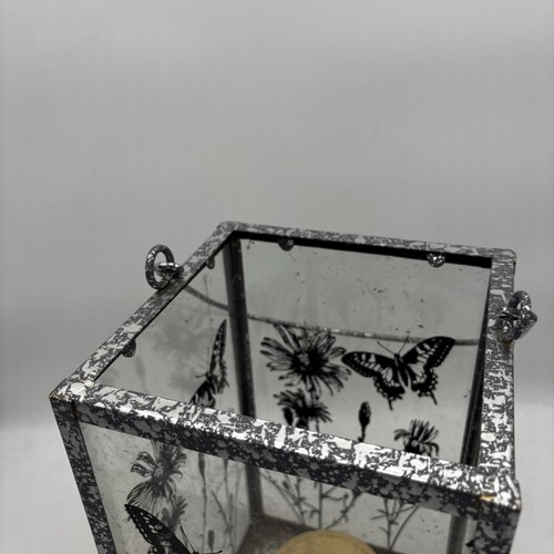 Glas Metall Schmetterling Blume Windlicht Kerzenhalter Rustikal Garten Terrasse Deko - Bild 2 von 6