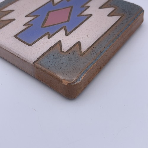 Vtg 1989 ARIUS Santa Fe Art Tile 4 Coaster Set w/Wood Holder SW Rug Design READ - Picture 4 of 16