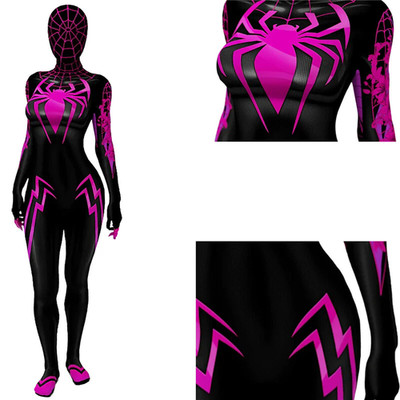 Silk Black Spider-Woman Jumpsuit Cosplay Bodysuit Costume Halloween Suit Tights