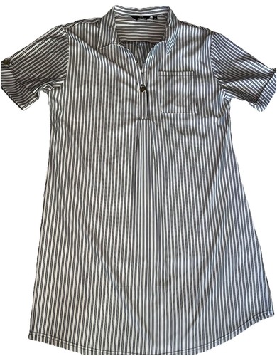 Gestreiftes Hemdblusenkleid Gr. XL Knopf Damen schwarz-weiß Academia Workwear Büro - Bild 3 von 10