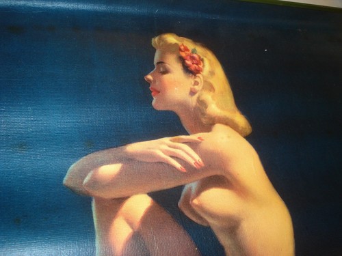 1943 PIN-UP GIRL CALENDAR WURLITZER PHONOGRAPH, PENN, ART DECO STYLE, 16" X 32" - Picture 4 of 9