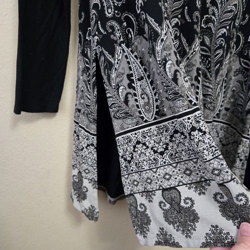 J Jill Wearever Damen Größe XS Schwarz Langarm Paisley-Border Tunika Oberteil Schlitze - Bild 5 von 11