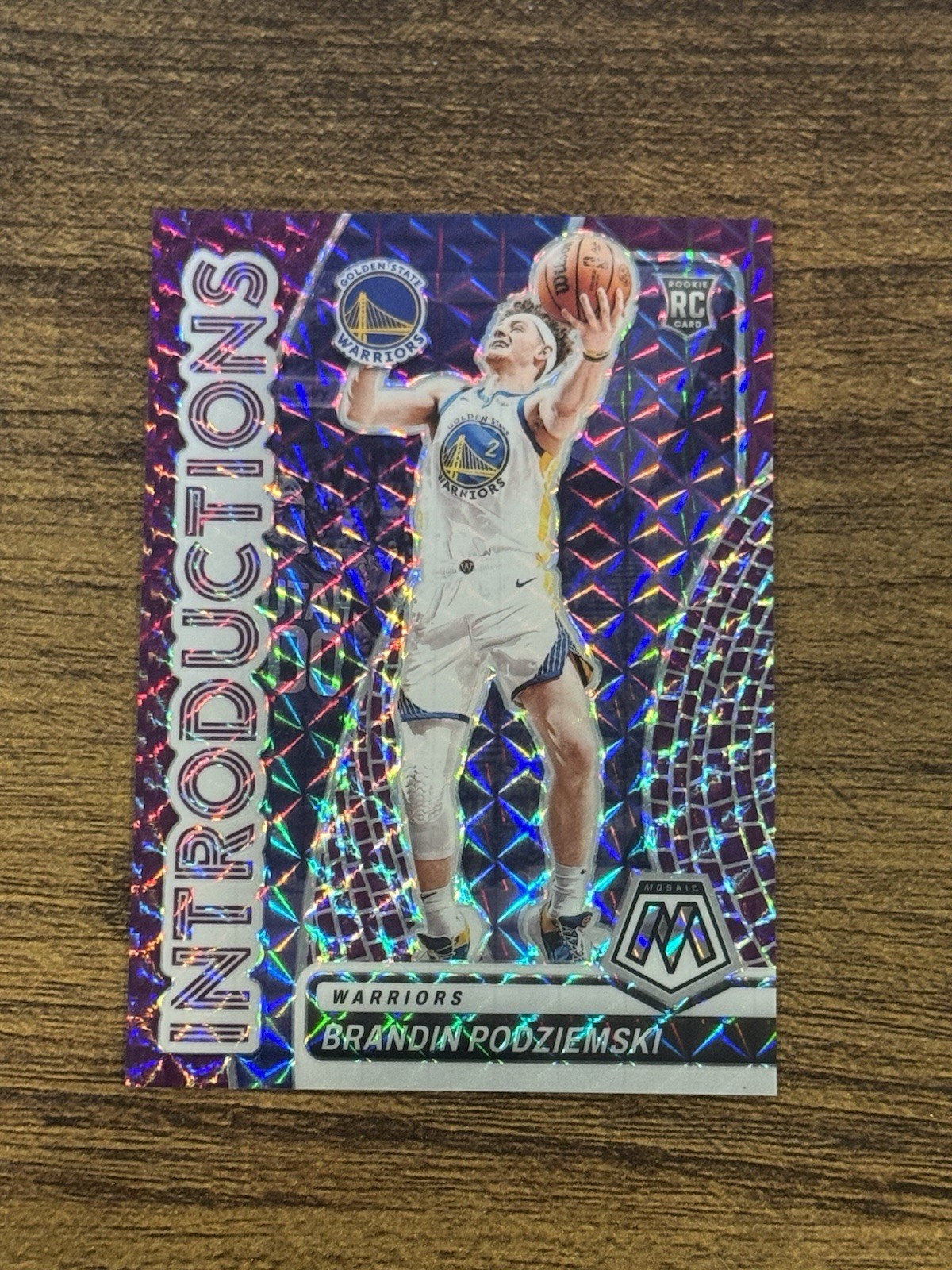 2023-24 Panini Mosaic #16 Brandin Podziemski Introductions Purple Prizm RC /99