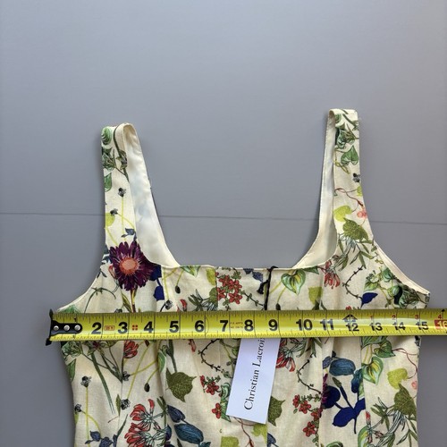 CHRISTIAN LACROIX Vestido Floral Sin Mangas ALine Midi de Té Pequeño Cottagecore Lino - Imagen 7 de 14