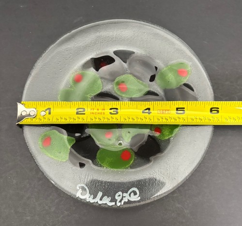 Duru Fused Glass Plate Olives Tomato 6” Signed Vintage 1997 - Picture 3 of 4