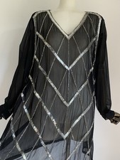 True Vintage 1970’s Miss Selfridge Silver Sequin and Beaded Sheer Dress