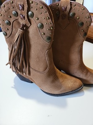 Women's Size 6,1/2 Shorty Tan Suede Cowboy Boots by Very Volatile Fancy Design