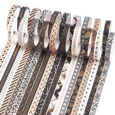 Black Gold Washi Tape Set Basic Foil Print Decorative Masking Tapes for Arts,...