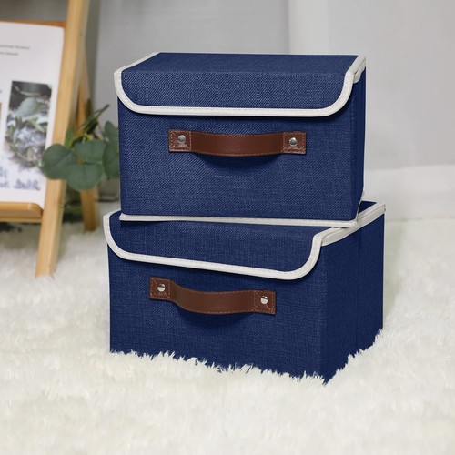 4PCS Storage Bins with Lid PU Leather Handles Storage Boxes PP Plastic Board ... - Picture 2 of 7
