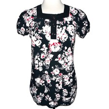 A9 Healing Hands Scrub Top Womens Small Floral Print