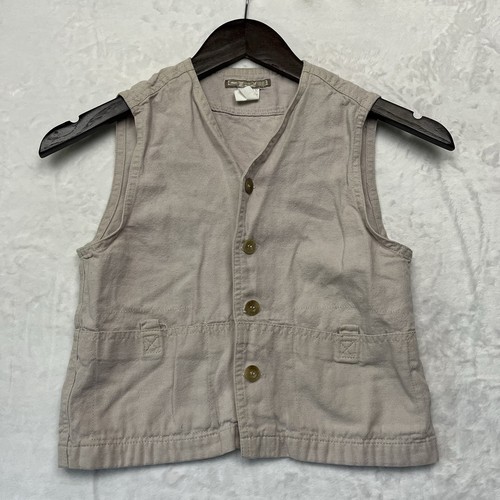VTG GPB Womens Vest Top 6 Petite Beige Y2K 90 Button Collar Linen Cotton France