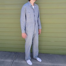 RARE VTG Sanforized PRENTICE Zipper Herringbone Conductor Striped Coveralls 40R