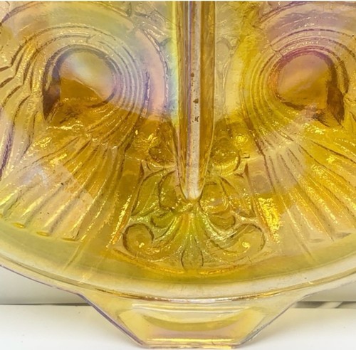 Indiana Killarney Amber Carnival Glass Divided Relish Nut Dish Bowl Vintage - Picture 2 of 16