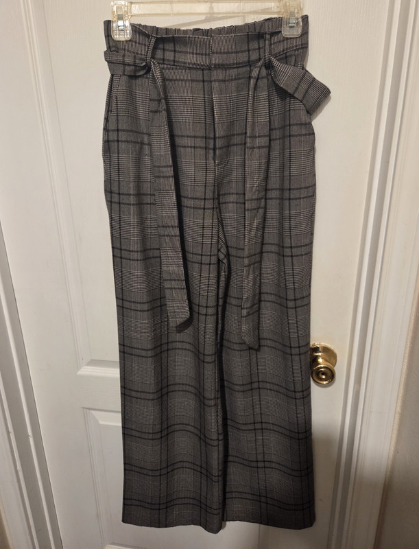 FOREVER 21 Women’s Gray Plaid Wide-Leg Dress Pants Tie Waist, XS