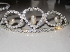 David's Bridal 2 Tiara  Metal Circle Hair Piece Pearl  Rhinestone W/Box