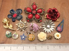 Vintage - Now 15 Piece All Flower Floral Craft Repurpose Jewelry Making Lot #18