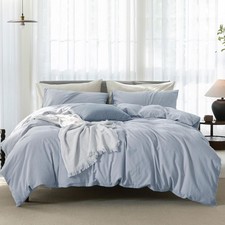 Queen Duvet Cover - 3 Piece 100 Washed Cotton Linen Feel Bedding Set, All