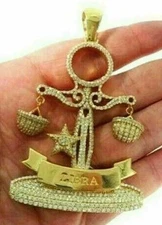 2.50Ct Round Cut Real Moissanite Libra Charm Pendant 14K Yellow Gold Plated