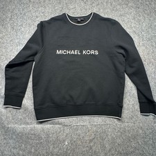 MICHAEL KORS Mens Black Crew Neck Sweatshirt XL Embossed Logo White Trim