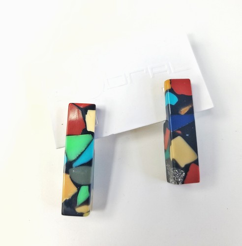 Sobral Art Deco Erich Black Mosaic Artist Made Statement Post Earrings - Picture 4 of 5