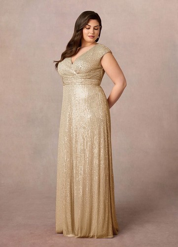 Azazie Mother of the Bride Sequin Gown – Champagne – Size 10