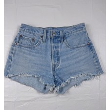 Levi's Premium 501 Original High Rise Cut Off Denim Shorts Light Wash Blue 26
