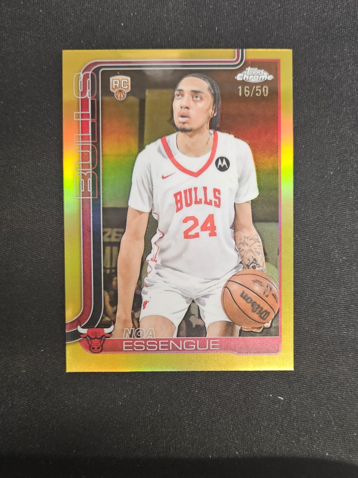 Noa Essengue Gold Refractor /50 Rookie 2025 Topps Chrome #262 Chicago Bulls RC