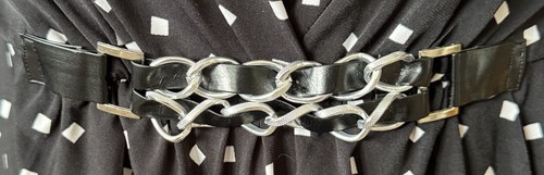 MSK Woman Faux Wrap Dress Sheath V-Neck Chain Belt Accent Black White Sz 2X NWT - Picture 6 of 10