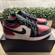 Air Jordan 1 Low Bred Toe Black Red White Sneakers 553558-612 Men's Size 9.5