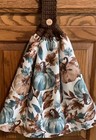 Double hanging kitchen towel Fall pumpkin gourd crocheted brown  top