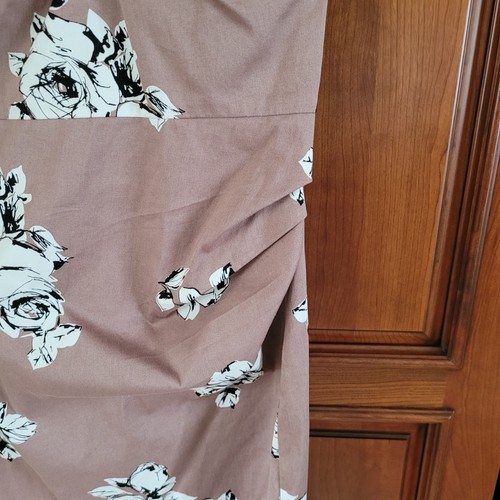 Stop Staring Ida Wiggle Dress L Rosy Tan Floral Fitted Body Con Pin Up Retro 40s - Picture 5 of 18