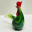 Vintage Colorful Murano Style Blown Art Glass Rooster Chicken 8” Tall Figurine