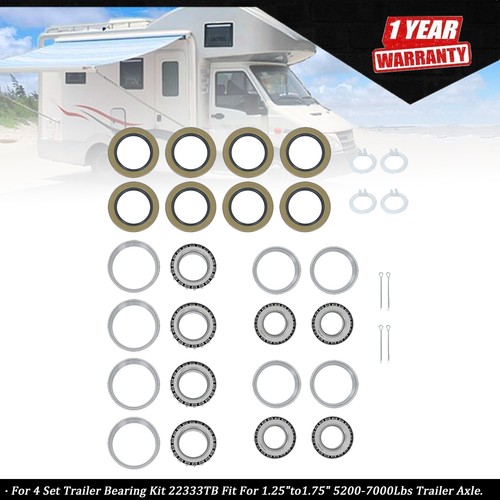 4 Set Trailer Bearing Kit 22333TB Fit For 1.25"to1.75" 5200-7000Lbs Trailer Axle - Picture 1 of 10