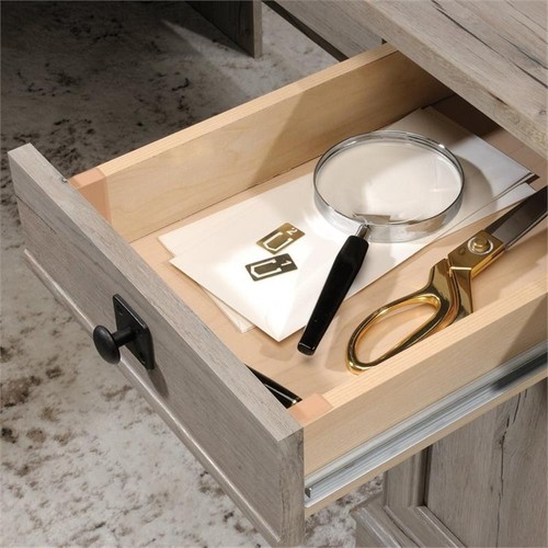 Pemberly Row L-shaped Contemporary Engineered Wood Computer Desk in Split Oak - Picture 15 of 19