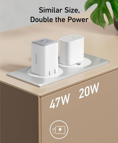 ANKER 523 47W DUAL CHARGER SHELL WHITE (iPHONE/SAMSUNG/PIXEL/TABLET/LAPTOP/PHONE - Zdjęcie 5 z 6