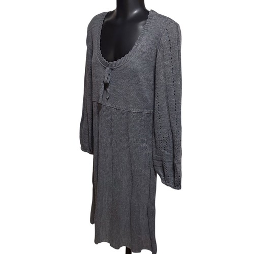 Vestido suéter gris mediano Venus para mujer manga 3/4 cintura imperio tejido abierto - Imagen 3 de 13
