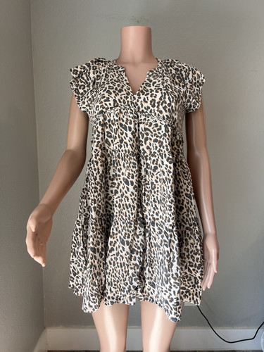 THML SMOCK BABY DOLL CHEETAH LEOPARD SUMMER SIZE SMALL DRESS WITH POCKETS #93