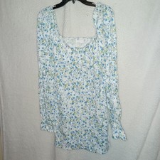 Asos Design Women’s Sz 10 Long Sleeves Ruched Blue Floral Mesh Mini Dress (BX8)