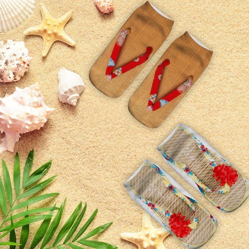 4 Pairs Funny Flip Flop Manicure Print Socks 3D Pattern Socks Sandal Printed Soc - Picture 4 of 9