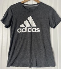 Adidas T-Shirt Women Medium Graphic Print Logo Heather Grey