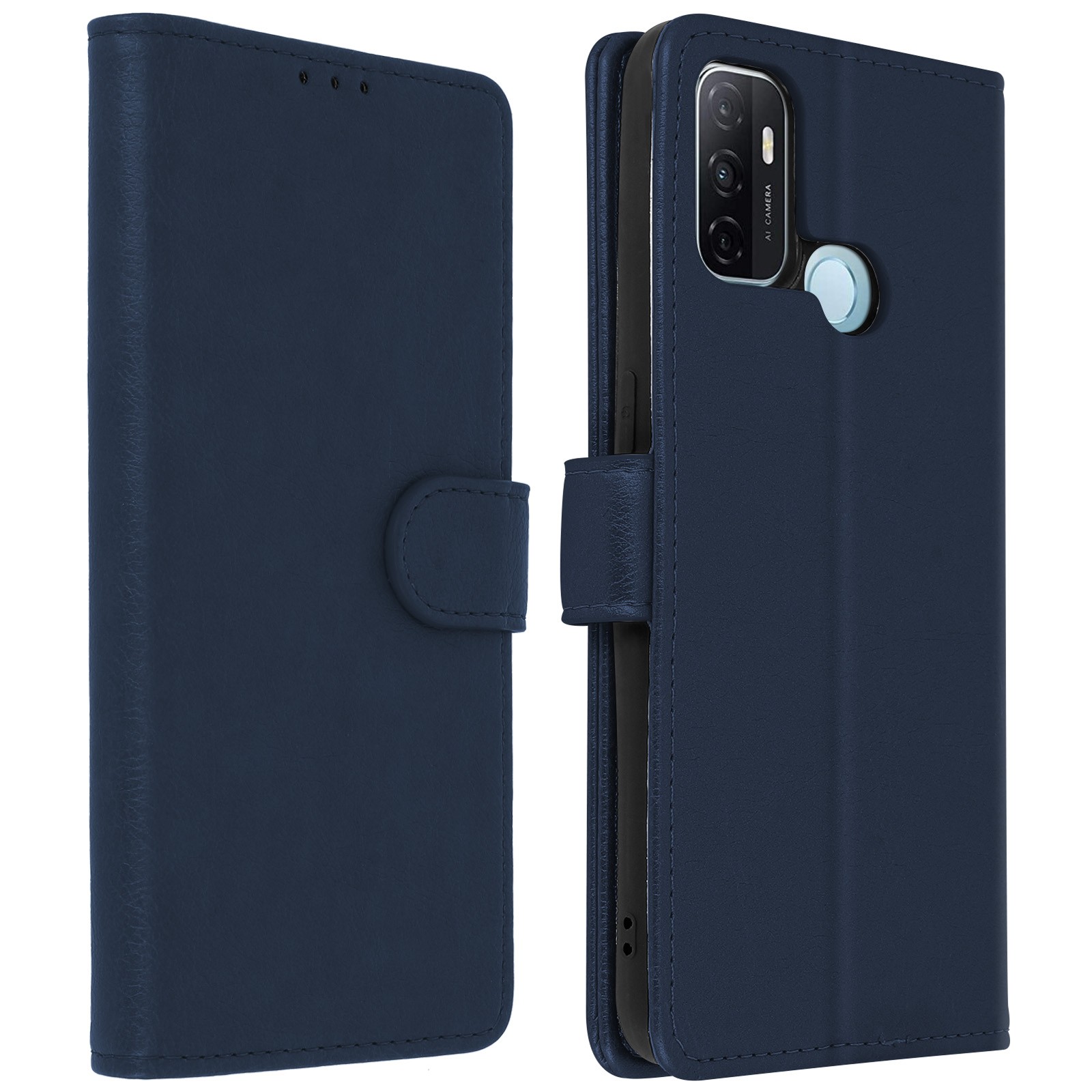 Portefeuille à flip cover bleu nuit compatible pour smartphone Oppo A53 et A53s