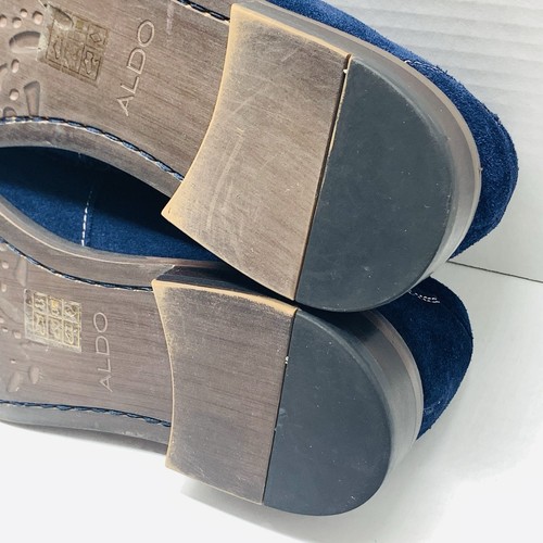 Mocassino uomo Aldo slip-on pelle scamosciata spazzolata nabuk scarpa elegante taglia 10 blu navy - Foto 13 di 15